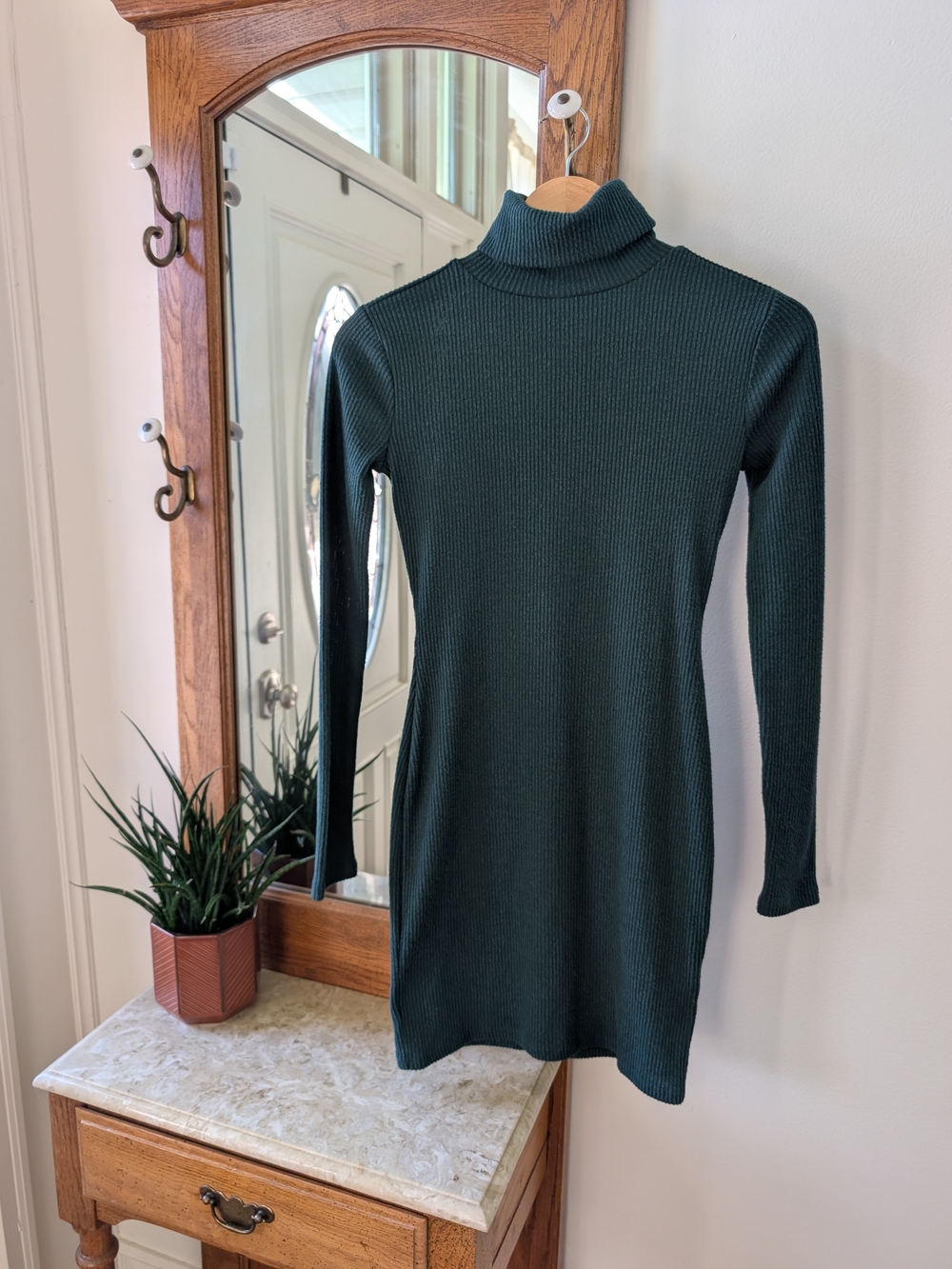 SO Ribbed Turtleneck Long Sleeve Dress - Emerald Green